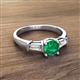 2 - Zosia 6.00 mm Round Emerald and Tapered Baguette Diamond Three Stone Engagement Ring  