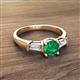 2 - Zosia 6.00 mm Round Emerald and Tapered Baguette Diamond Three Stone Engagement Ring  