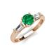 3 - Zosia 6.00 mm Round Emerald and Tapered Baguette Diamond Three Stone Engagement Ring  