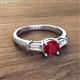 2 - Zosia 6.00 mm Round Ruby and Tapered Baguette Diamond Three Stone Engagement Ring  