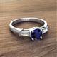2 - Zosia 6.00 mm Round Blue Sapphire and Tapered Baguette Diamond Three Stone Engagement Ring  