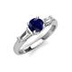 3 - Zosia 6.00 mm Round Blue Sapphire and Tapered Baguette Diamond Three Stone Engagement Ring  