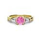 1 - Zosia 6.00 mm Round Lab Created Pink Sapphire and Tapered Baguette Diamond Three Stone Engagement Ring  