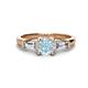 1 - Zosia 6.50 mm Round Aquamarine and Tapered Baguette Diamond Three Stone Engagement Ring  