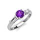 3 - Zosia 6.50 mm Round Amethyst and Tapered Baguette Diamond Three Stone Engagement Ring  