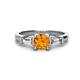 1 - Zosia 6.50 mm Round Citrine and Tapered Baguette Diamond Three Stone Engagement Ring  