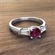 2 - Zosia 6.50 mm Round Rhodolite Garnet and Tapered Baguette Diamond Three Stone Engagement Ring  