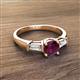 2 - Zosia 6.50 mm Round Rhodolite Garnet and Tapered Baguette Diamond Three Stone Engagement Ring  