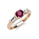 3 - Zosia 6.50 mm Round Rhodolite Garnet and Tapered Baguette Diamond Three Stone Engagement Ring  