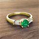 2 - Zosia 6.00 mm Round Emerald and Tapered Baguette Diamond Three Stone Engagement Ring  
