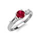 3 - Zosia 6.00 mm Round Ruby and Tapered Baguette Diamond Three Stone Engagement Ring  
