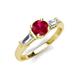 3 - Zosia 6.00 mm Round Ruby and Tapered Baguette Diamond Three Stone Engagement Ring  