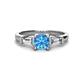 1 - Zosia 6.50 mm Round Blue Topaz and Tapered Baguette Diamond Three Stone Engagement Ring  