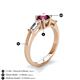 4 - Zosia 6.50 mm Round Rhodolite Garnet and Tapered Baguette Diamond Three Stone Engagement Ring  