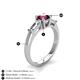 4 - Zosia 6.50 mm Round Rhodolite Garnet and Tapered Baguette Diamond Three Stone Engagement Ring  