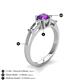 4 - Zosia 6.50 mm Round Amethyst and Tapered Baguette Diamond Three Stone Engagement Ring  
