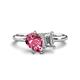 1 - Nadya Pear Shape Pink Tourmaline & Emerald Shape GIA Certified Diamond 2 Stone Duo Ring 