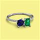 2 - Elyse 6.00 mm Cushion Shape Lab Created Blue Sapphire and 7x5 mm Emerald Shape Lab Created Emerald 2 Stone Duo Ring 