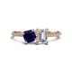 1 - Elyse 6.00 mm Cushion Shape Lab Created Blue Sapphire and IGI Certified 7x5 mm Emerald Shape Lab Grown Diamond 2 Stone Duo Ring 