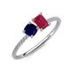 3 - Elyse 6.00 mm Cushion Shape Lab Created Blue Sapphire and 7x5 mm Emerald Shape Lab Created Ruby 2 Stone Duo Ring 