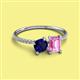 2 - Elyse 6.00 mm Cushion Shape Lab Created Blue Sapphire and 7x5 mm Emerald Shape Lab Created Pink Sapphire 2 Stone Duo Ring 