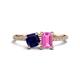 1 - Elyse 6.00 mm Cushion Shape Lab Created Blue Sapphire and 7x5 mm Emerald Shape Lab Created Pink Sapphire 2 Stone Duo Ring 