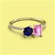 2 - Elyse 6.00 mm Cushion Shape Lab Created Blue Sapphire and 7x5 mm Emerald Shape Lab Created Pink Sapphire 2 Stone Duo Ring 