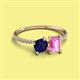 2 - Elyse 6.00 mm Cushion Shape Lab Created Blue Sapphire and 7x5 mm Emerald Shape Lab Created Pink Sapphire 2 Stone Duo Ring 