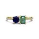 1 - Elyse 6.00 mm Cushion Shape Lab Created Blue Sapphire and 7x5 mm Emerald Shape Lab Created Alexandrite 2 Stone Duo Ring 