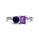 1 - Elyse 6.00 mm Cushion Shape Lab Created Blue Sapphire and 7x5 mm Emerald Shape Amethyst 2 Stone Duo Ring 