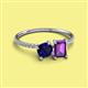 2 - Elyse 6.00 mm Cushion Shape Lab Created Blue Sapphire and 7x5 mm Emerald Shape Amethyst 2 Stone Duo Ring 