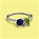 2 - Elyse 6.00 mm Cushion Shape Lab Created Blue Sapphire and 7x5 mm Emerald Shape Peridot 2 Stone Duo Ring 