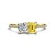 1 - Elyse GIA Certified 6.00 mm Cushion Shape Diamond and 7x5 mm Emerald Shape Lab Created Yellow Sapphire 2 Stone Duo Ring 