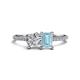 1 - Elyse GIA Certified 6.00 mm Cushion Shape Diamond and 7x5 mm Emerald Shape Aquamarine 2 Stone Duo Ring 
