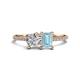 1 - Elyse GIA Certified 6.00 mm Cushion Shape Diamond and 7x5 mm Emerald Shape Aquamarine 2 Stone Duo Ring 