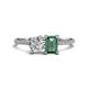 1 - Elyse GIA Certified 6.00 mm Cushion Shape Diamond and 7x5 mm Emerald Shape Lab Created Alexandrite 2 Stone Duo Ring 