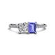 1 - Elyse GIA Certified 6.00 mm Cushion Shape Diamond and 7x5 mm Emerald Shape Tanzanite 2 Stone Duo Ring 