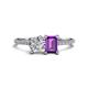 1 - Elyse GIA Certified 6.00 mm Cushion Shape Diamond and 7x5 mm Emerald Shape Amethyst 2 Stone Duo Ring 