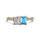 1 - Elyse GIA Certified 6.00 mm Cushion Shape Diamond and 7x5 mm Emerald Shape Blue Topaz 2 Stone Duo Ring 