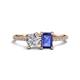 1 - Elyse GIA Certified 6.00 mm Cushion Shape Diamond and 7x5 mm Emerald Shape Iolite 2 Stone Duo Ring 