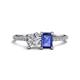 1 - Elyse GIA Certified 6.00 mm Cushion Shape Diamond and 7x5 mm Emerald Shape Iolite 2 Stone Duo Ring 