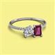 2 - Elyse GIA Certified 6.00 mm Cushion Shape Diamond and 7x5 mm Emerald Shape Rhodolite Garnet 2 Stone Duo Ring 