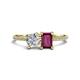 1 - Elyse GIA Certified 6.00 mm Cushion Shape Diamond and 7x5 mm Emerald Shape Rhodolite Garnet 2 Stone Duo Ring 