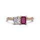 1 - Elyse GIA Certified 6.00 mm Cushion Shape Diamond and 7x5 mm Emerald Shape Rhodolite Garnet 2 Stone Duo Ring 