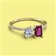 2 - Elyse GIA Certified 6.00 mm Cushion Shape Diamond and 7x5 mm Emerald Shape Rhodolite Garnet 2 Stone Duo Ring 