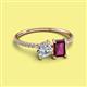 2 - Elyse GIA Certified 6.00 mm Cushion Shape Diamond and 7x5 mm Emerald Shape Rhodolite Garnet 2 Stone Duo Ring 