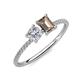 3 - Elyse GIA Certified 6.00 mm Cushion Shape Diamond and 7x5 mm Emerald Shape Smoky Quartz 2 Stone Duo Ring 