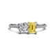 1 - Elyse 6.00 mm Cushion Shape Forever One Moissanite and 7x5 mm Emerald Shape Lab Created Yellow Sapphire 2 Stone Duo Ring 