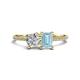 1 - Elyse 6.00 mm Cushion Shape Forever One Moissanite and 7x5 mm Emerald Shape Aquamarine 2 Stone Duo Ring 