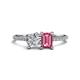 1 - Elyse 6.00 mm Cushion Shape Forever Brilliant Moissanite and 7x5 mm Emerald Shape Pink Tourmaline 2 Stone Duo Ring 